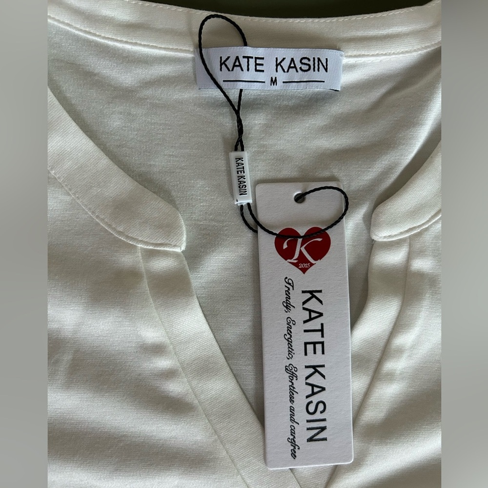 Kate Kasin Womens Puff Short Sleeve V Neck Lace Blouse Shirt New size Medium - Picture 8 of 9